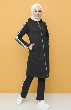 Hooded Tracksuit Solid Zippered Casual Unlined Long Sleeve 4 Seasons Sports Women Muslim Fashion Hijab Clothing  Isalmic  Arabic 2