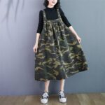 Harajuku 2020 Streetwear Fall New Loose Denim Suspender Dress Women’s Plus Size Retro Camouflage Clothes Lady Shirt Elbise y513 3