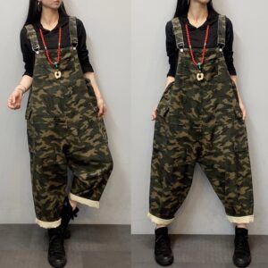 Camouflage Cowboy Jumpsuit Women Baggy Wide Leg Denim Rompers  Strap Bib Low Crotch Denim Pants Europe  jean Overalls Joggers 1