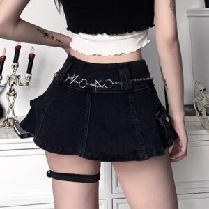 AltGirl Harajuku Y2k Denim Skirt Women Dark Gothic Streetwear Mini Skirt with Skull Belt Mall Goth Punk Grunge Sexy Emo Clubwear 15