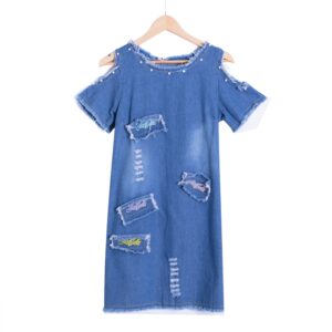 Sexy Beaded Denim Dress Women Vintage A Line Embroidery Patchwork Sundress Beach Party Short Dresses Blue Vestidos D74902J 1