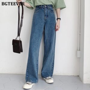 BGTEEVER Casual High Waist Loose Women Denim Jeans Streetwear Vintage Long Wide Leg Jeans Pants Female Trousers Capris 2020 1