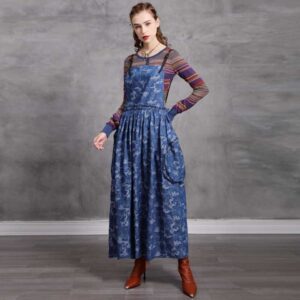 Camouflage Denim Dresses Fashion Plus Size Suspenders Bib Maxi Jean Dresses Casual Loose Ladies Baggy A-Line cowboy Dress 1