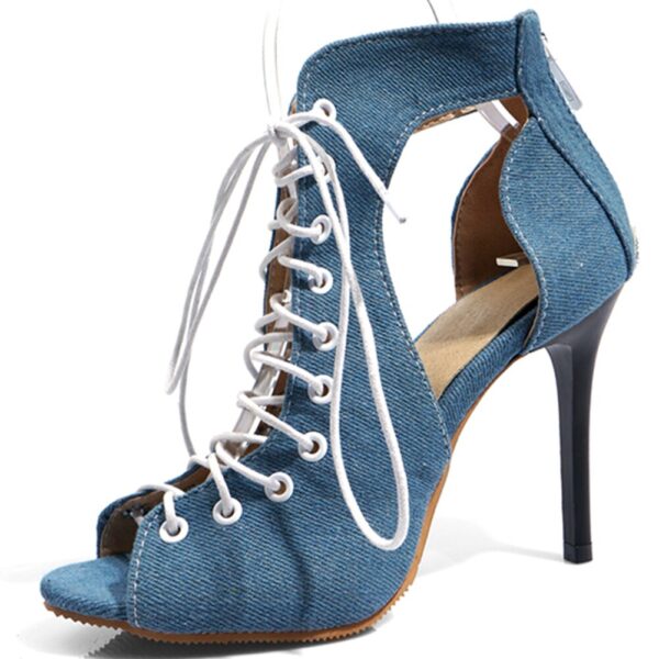 SARAIRIS Plus Size 34-48 Ladies Party Sexy Sandals Ankle Strap Denim Sandals Women Fashion Thin High Heels Summer Shoes Woman 2