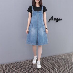 Adjustable Strap Denim Jumpsuits Womens Baggy Wide Leg Bib short jeans Plus Size cowboy Overalls Fashion Loose pocket Playsuit 1
