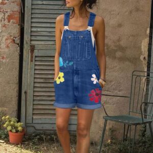 30h Women's Jump Suit Fashion Denim Jumpsuit Bib Flower Print Pants Sexy Long Rompers Bib Oversized Bodysuit Dropshipping 3