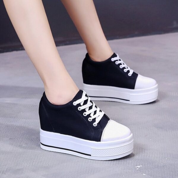 Canvas for Women Shoes Wedge Platform Black White Sneakers Heels 10CM Ladies Denim Shoes Wedge Sneaker High Platform Woman 3
