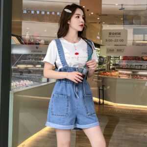 Fashion Denim Overalls for Women Jumpsuit 2021 Summer Female Denim Rompers Womens Playsuit Salopette Straps Overalls Shorts 1