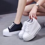Canvas for Women Shoes Wedge Platform Black White Sneakers Heels 10CM Ladies Denim Shoes Wedge Sneaker High Platform Woman 4
