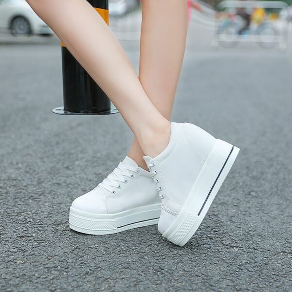 Canvas for Women Shoes Wedge Platform Black White Sneakers Heels 10CM Ladies Denim Shoes Wedge Sneaker High Platform Woman 6
