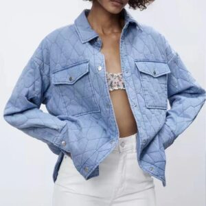 Za Denim Jacket Women Thin Parkas Straight Shirt Coats Fashion Blue Outwear Female Pockets Oversize Coat Woman Jacket Autumn trf 1