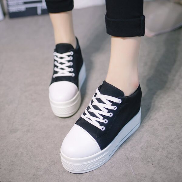 Canvas for Women Shoes Wedge Platform Black White Sneakers Heels 10CM Ladies Denim Shoes Wedge Sneaker High Platform Woman 2