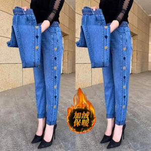 Color embroidery love harem jeans women 2021 new female designer high waist large size loose high quality women's pants trend 1