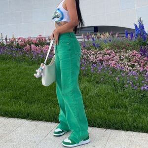 2021 new solid color jeans hot girl streetwear fashion clothing green jeans slim straight leg pants hip-hop jeans mom pants 1