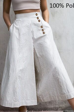 Celmia women high waist striped pants 2022 fashion retro wide leg trousers summer casual buttons loose elegant party pantalones 8