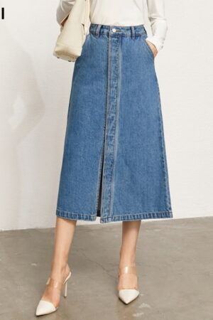 High wasit front split denim jean skirt 1