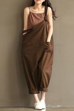 Loose solid jumpsuit strap dungaree harem overall pants casual playsuits 2