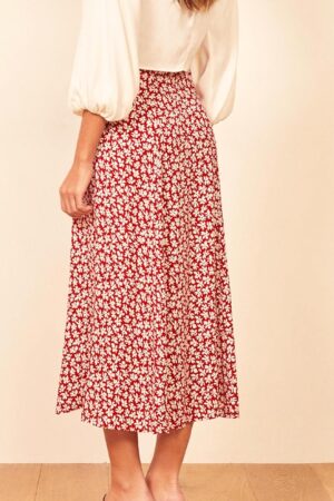 Fashion vintage skirt 2021 flower polka dot print high waist stretch split long A-line skirts for women beach maxi skirt 6