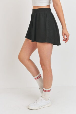 Elastic waistband Front Wide Leg Short Flounce Shorts Micro Waffle