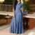 Women Denim Dress Elegant A-line Denim Dress with Ruffle Hem Patch Pockets for Women High Waist Short Sleeve Lapel Solid 1
