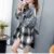 Spring and Autumn Design Feel Loose denim plaid patchwork letters POLO collar shirt women's jacket top long sleeved 1