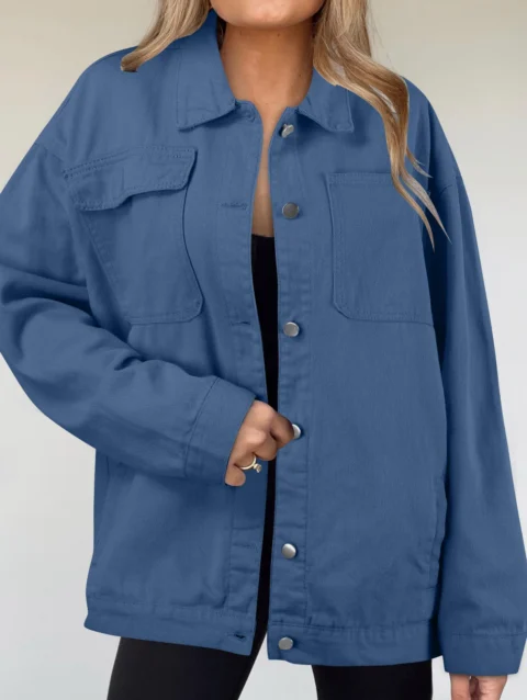 Casual Fashionable Denim Shirts Jean Pockets Korean Style Minimalist Autumn Winter Women'S Blouses Lady Tops 1