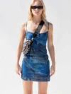 Boho Inspired denim blue mesh lined fitted mini dress patchwork straps summer dress sexy women party dress new hot girl dresses 1