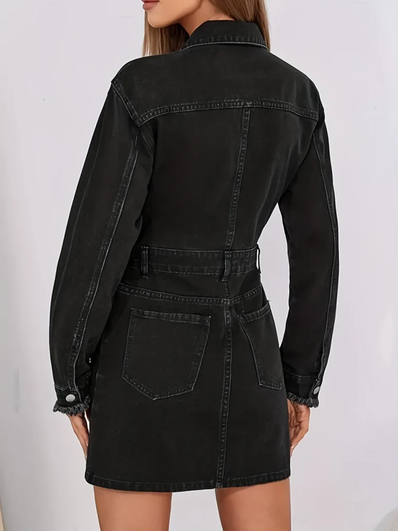 Autumn New Women's Black Long Sleeve Denim Dress Fashion Slim Waist Tassel Sexy Jeans Dress Casual Female Clothing 5