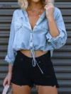 Solid Loose Denim Women's Shirts Casual Long Sleeve Double Pocket Shirts & Blouse Female Fashion Street Style Woman Clothes 1