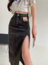 2024 Autumn Maxi Jeans Skirt Women Denim Long Skirts Female Long Korean Summer Vintage Maxi Skirt Sexy Side Split Denim Skirt Fa 1