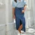 Women High Waist Long Denim Skirt Elegant Slit Raw Hem A-Line Summer Casual Midi Jean Skirts with Pockets 1