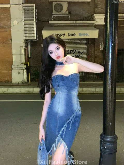 Summer Tassel Vintage Denim Dress Women Casual Party Mini Dress Female Korean Fashion Designer elegant Slim Dress 2024 1