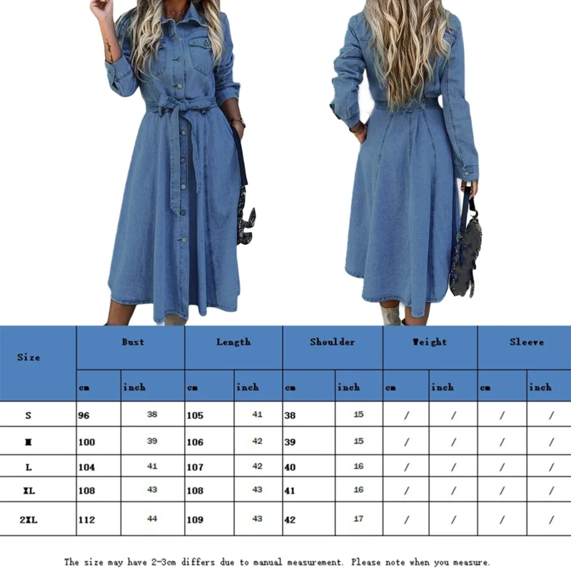 Women Classic Dress Single Breasted Solid Color Lapel Collar Dress with Pockets Loose Fit Long Sleeve Simple Daily Outfit 6