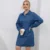 EWSFV 2022 Spring And Autumn Women New Style Commuter High Waist Lapel Blue Long Sleeved Denim Dress 1
