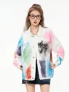 Ladies Painted Spray White Denim Jacket Oversize Mens Single-breasted Button Up Loose Casual Couple Colour Decoration Jackets 1