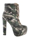 SHOFOO shoes Fashion women's high heels boots. Ankle boots. About 15 cm heel height. Camo denim. Cross tie. Fashion show banquet 1