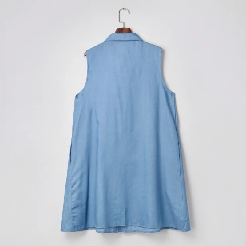 Womens Dresses Summer Women'S Denim Shirt With Button Lapel Solid Color Loose Sleeveless Casual Empire Dress For Ladies 원피스 4