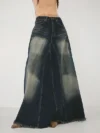 Distressed Raw Edge Bleached Contrast Color Denim Skirts High Wasit A-line Vintage Long Jupe Y2k Aesthetic Punk Streetwear Falda 3