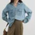 Women Button V-neck Denim Shirts Spring Long Sleeve Pocket Loose Casual Tops 1