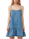 Spring New 2024 Women Dress Back Letter Embroidery Bowknot Solid Color 100% Cotton Ladies Ruffle Sleeveless Denim Dress 1