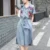 Summer New Polo-neck Vintage Patchwork Denim Dress Ladies Slim Casual Waist Lace Up Robe Femme Korean Fashion Vestidos De Fiesta 1