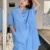 LANMREM Blue Fashion Mid Length Dress Women Lapel Single Breasted Drawstring Loose A-line Dresses 2024 Spring New 2AA5018 1