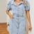 Benuynffy Short Puff Sleeve Belted Denim Dress Women 2024 Spring Summer Vintage Single Breasted Jeans Shirt Dresses with Pockets 1