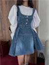 Korean Fashion Denim Dress for Women Solid Sleeveless A-line Suspender Strap Jeans Vestidos Female Summer Outfits Frocks 1