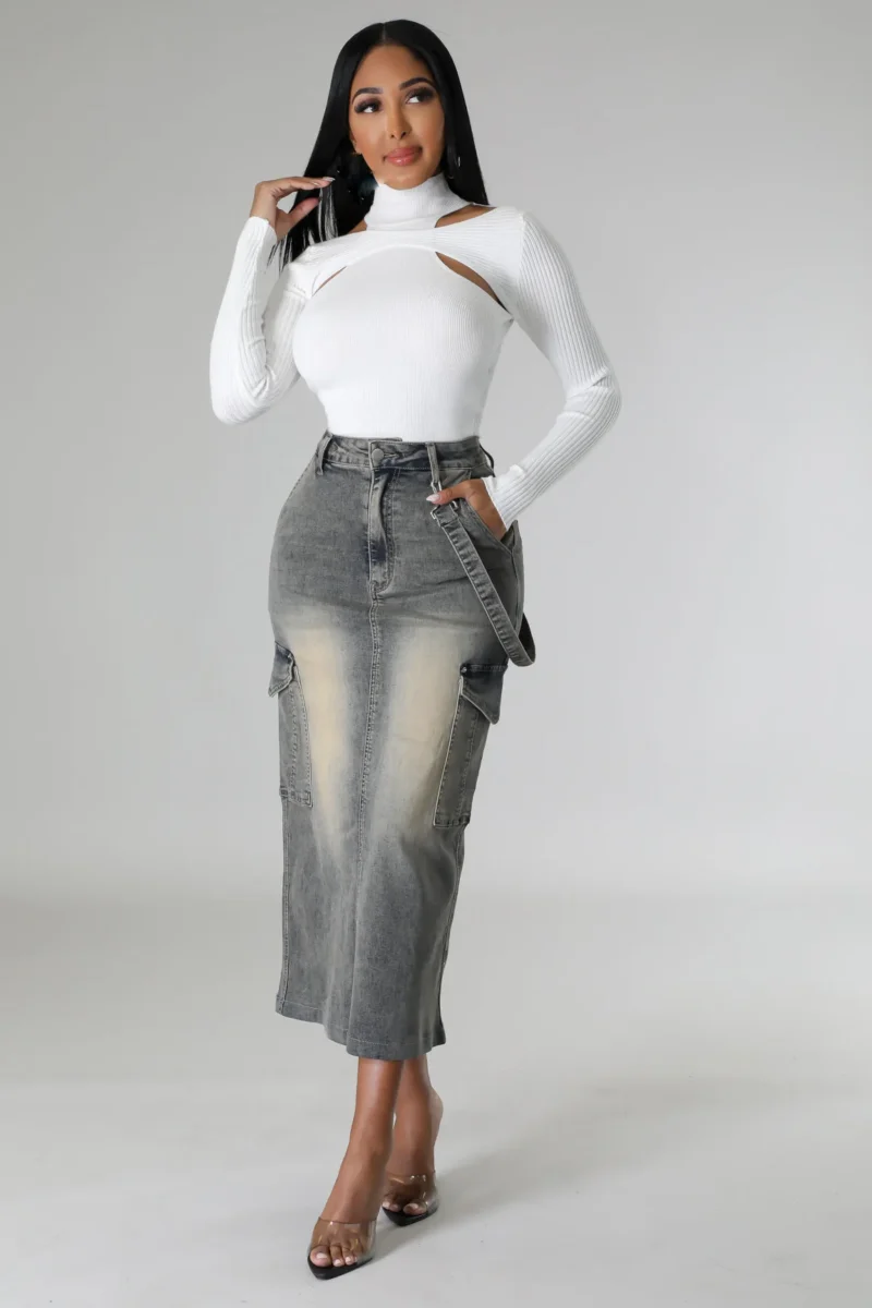 2024 British Style Slimming Sense of Design Pure Sweet and Spicy Style New Elastic Denim Skirt Long Skirt Pocket 5