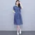 Women's Korean Casual Short-Sleeved Denim Dress, Plaid Shirt, Long Dresses, Female Stitching Pocket, Y2k, Summer, New 1