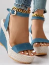 Fashion Women Denim Platform Wedge Summer Lady Peep Toe Sandals Casual Streetwear Korean Style Ankle Strap High Heel Shoes 1