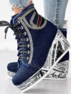 Ankle Boots Women Lace-up Platform Wedge  New Denim Wedges Sneakers Platform  Vulcanized Shoes Zipper Thick Bottom High Heel 1