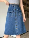 Oversize 6XL Denim Skirts Women Summer Jeans Skirts Single-breasted High-waisted Loose A-line Skirts Student Clothes Retro Skirt 1