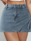 Skirts For Women Ladies Casual Low Waist Side Drawstring Mini Denim Skirt With Pocket A-Line Summer Commuting Skirts For Women 1